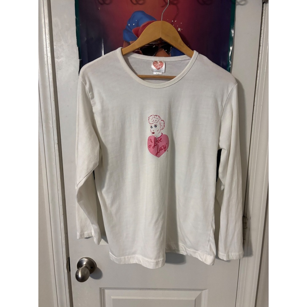 I Love Lucy Vintage Graphic Long Sleeve Shirt White Pink Heart Medium vintage